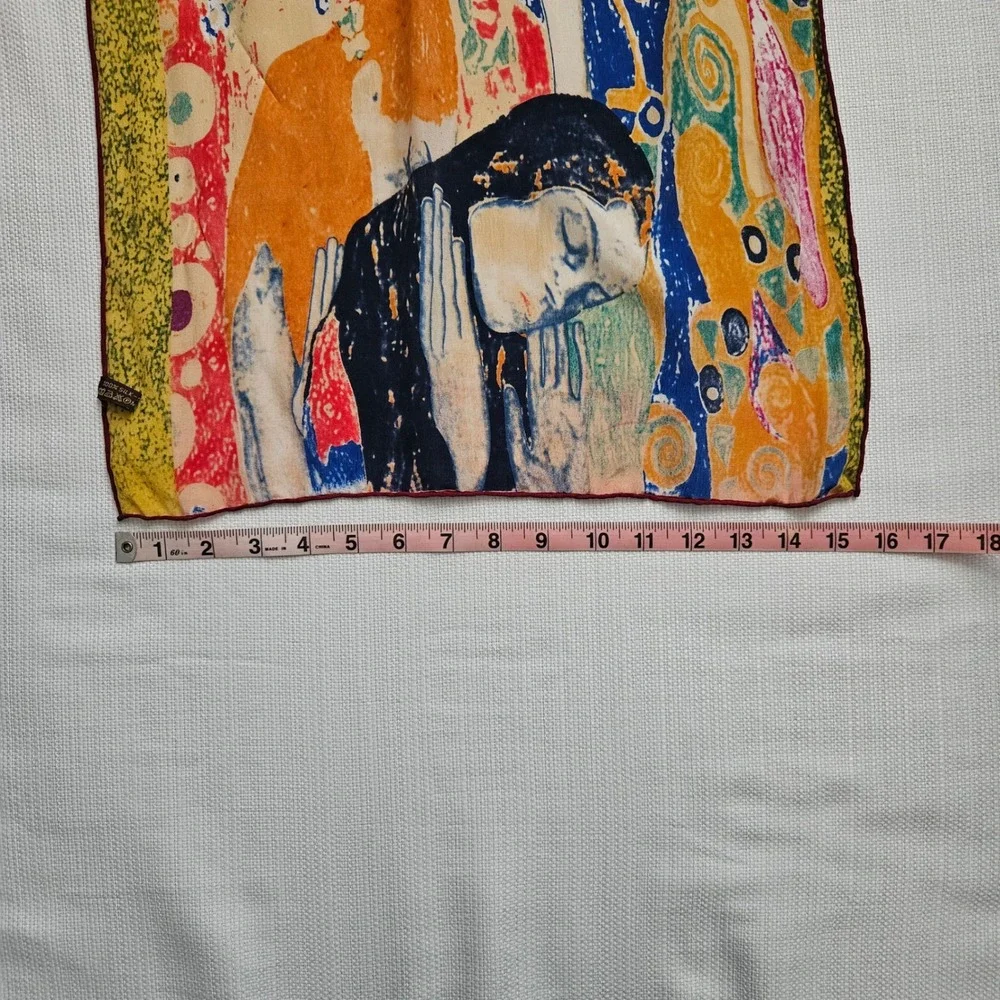 Gustav‎ Klimt Art Print Silk Scarf Women Multicolor Oblong Hand Rolled Edges